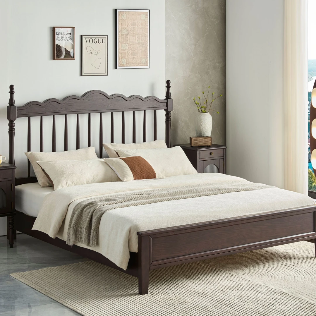 锦云星8892硬#床中古风法式复古美式家具实木床中古风床大床家用