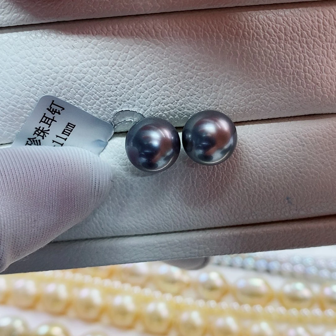 银S925镶嵌耳饰海水珍珠10-11