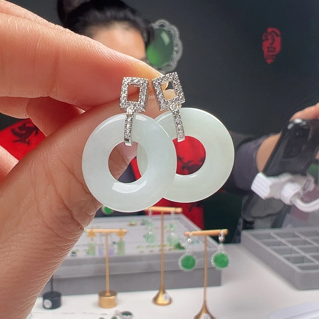 银S925镶嵌翡翠耳饰