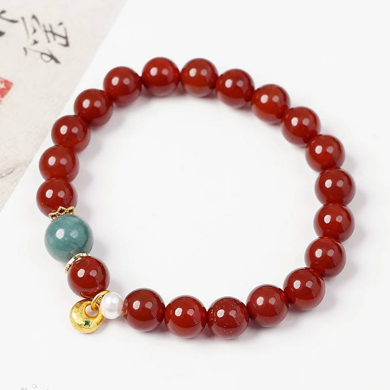 原创红玛瑙翡翠转珠手链-8794