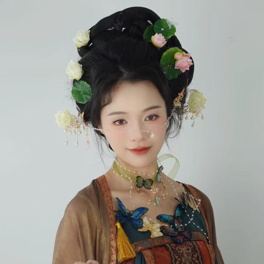 梦金陵立夏荷花绢花套装五件套夏日清新氛围感古风服饰拍照配饰