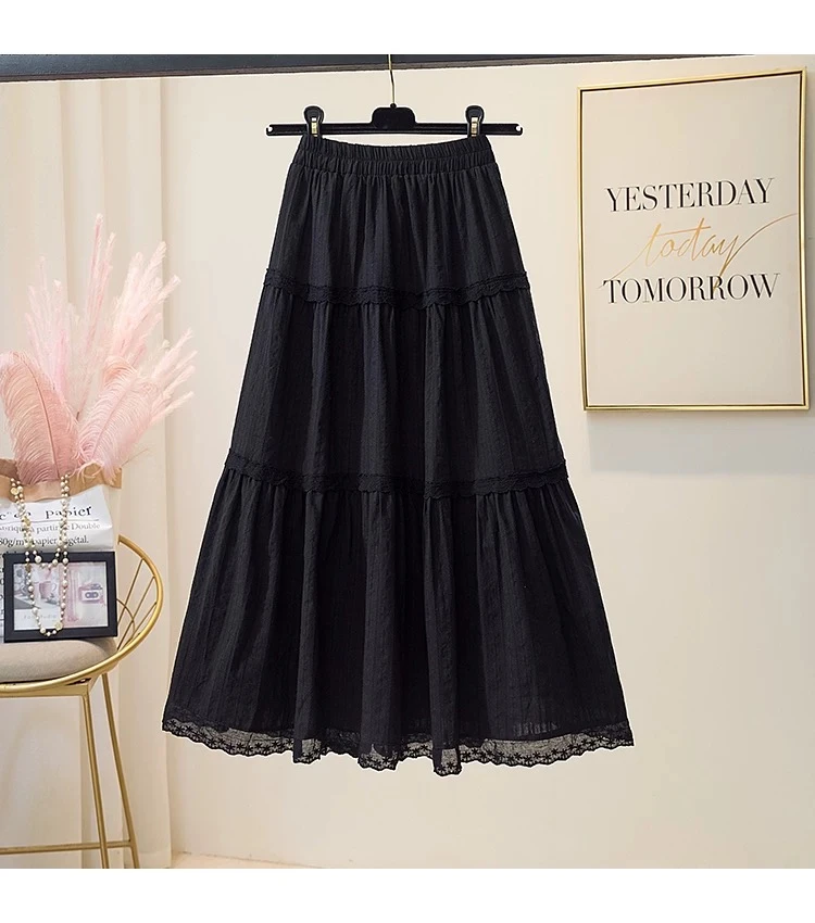 蛋糕层刺绣花边拼接半身裙女2025春季新款法式小众A字小白裙