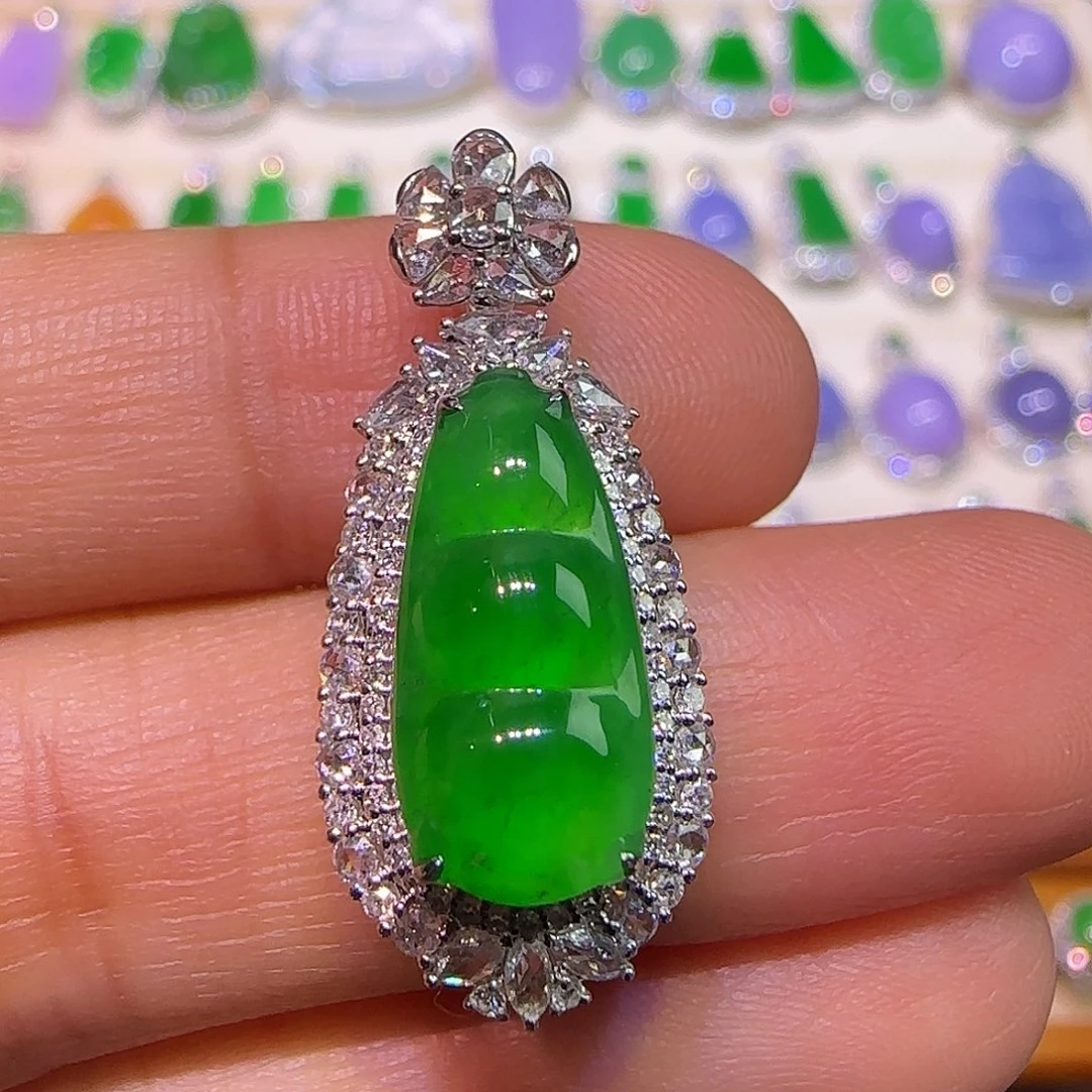 翡翠18K金镶嵌吊坠(不含链)