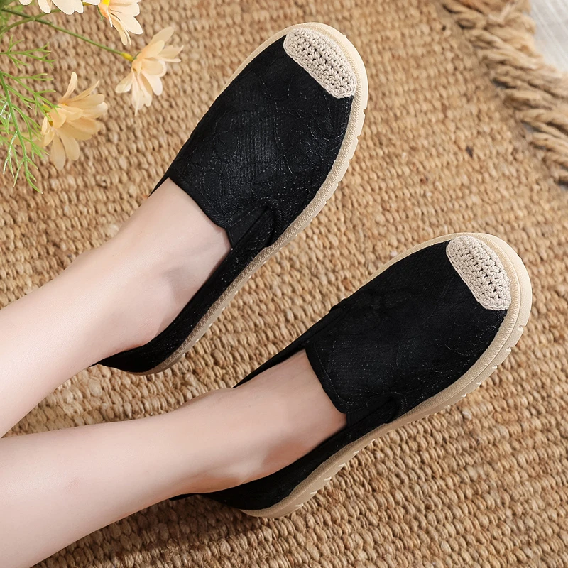 渔夫鞋女新款百搭蕾丝布鞋一脚蹬懒人鞋韩版透气休闲鞋平底单鞋女