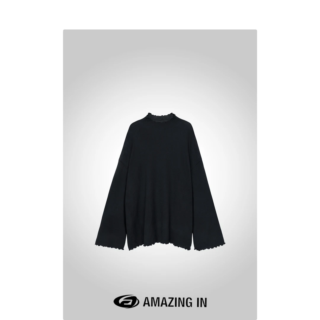 AMAZING IN | 羊毛混纺 | 时尚木耳边打底衫女 A241212-JVM-22111