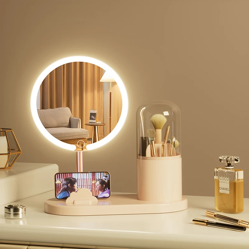 台式LED化妆镜三合一体家用可调节梳妆镜学生宿舍大号带灯美妆镜