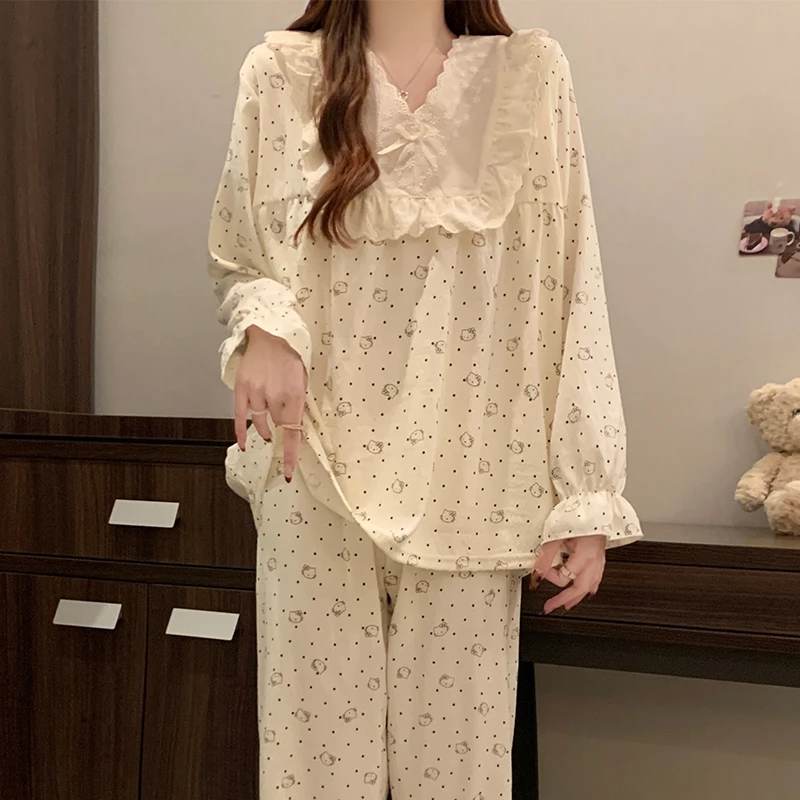 睡衣大码女款爆款2025新款高颜值家居服春秋可外穿长袖出门款套装