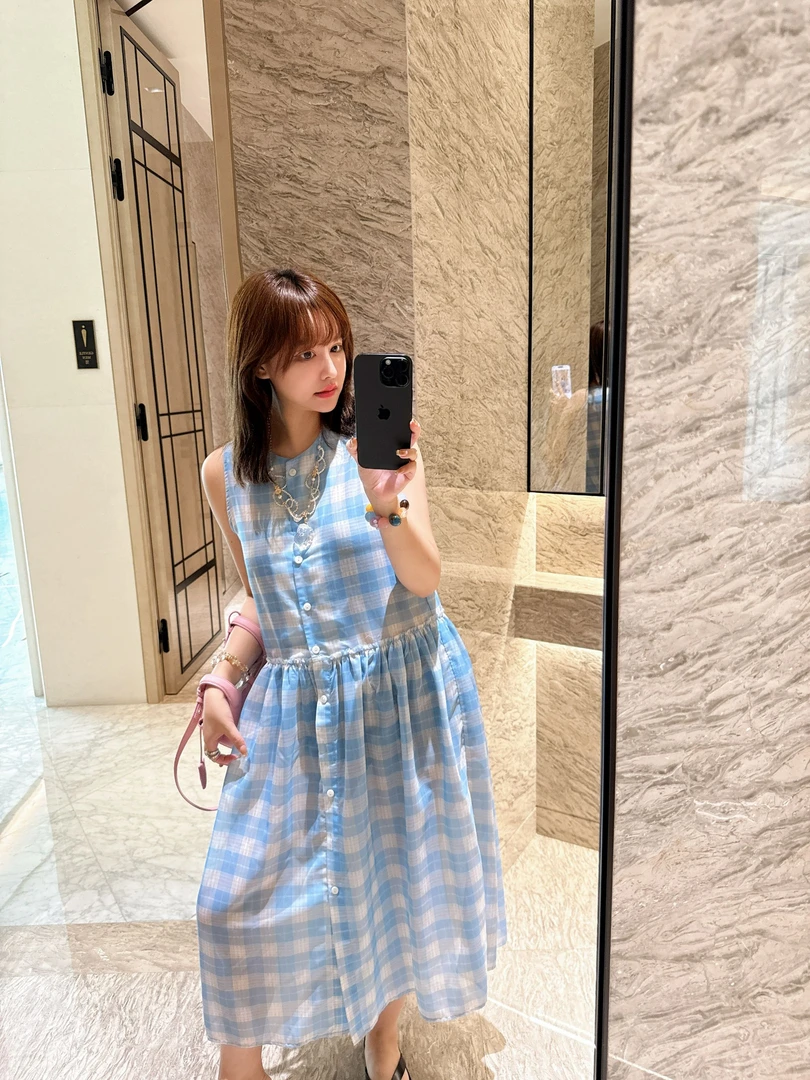 【sKycaptian】原版定制开发格子蓝色宽松舒适感连衣裙#SK029202