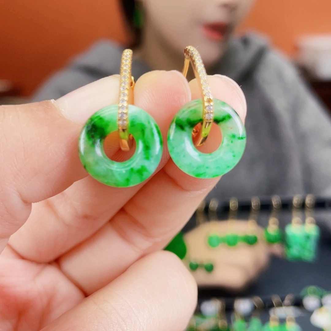 翡翠银S925镶嵌耳饰