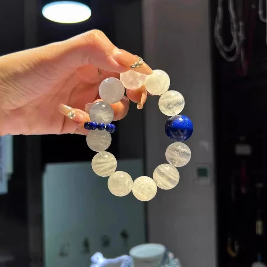 铜合金手链 有透有闪高能量白蓝色串珠手链夏季女款清冷百搭手串
