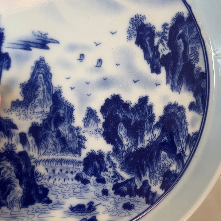 摆件景德镇青花山水大壶承微瑕
