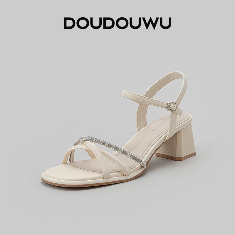 豆豆屋时装凉鞋女2024夏季外穿韩版休闲时尚一字扣带百搭粗跟女鞋