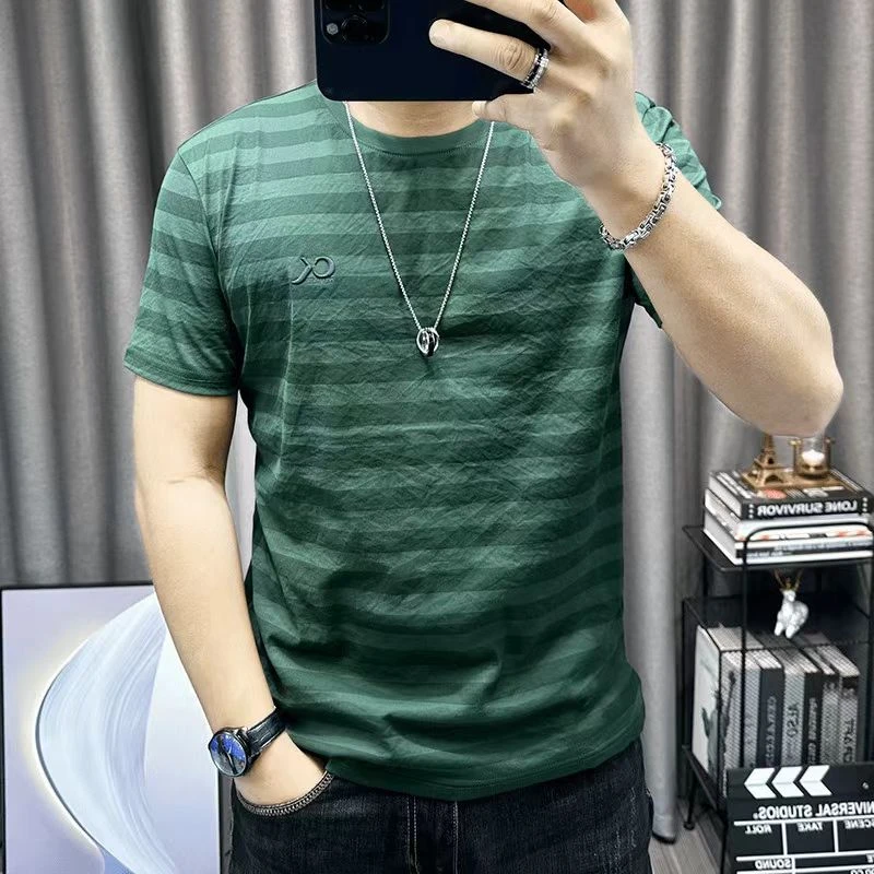 高档圆领条纹短袖T恤男士夏季时尚潮流百搭半袖体恤男装SE8246