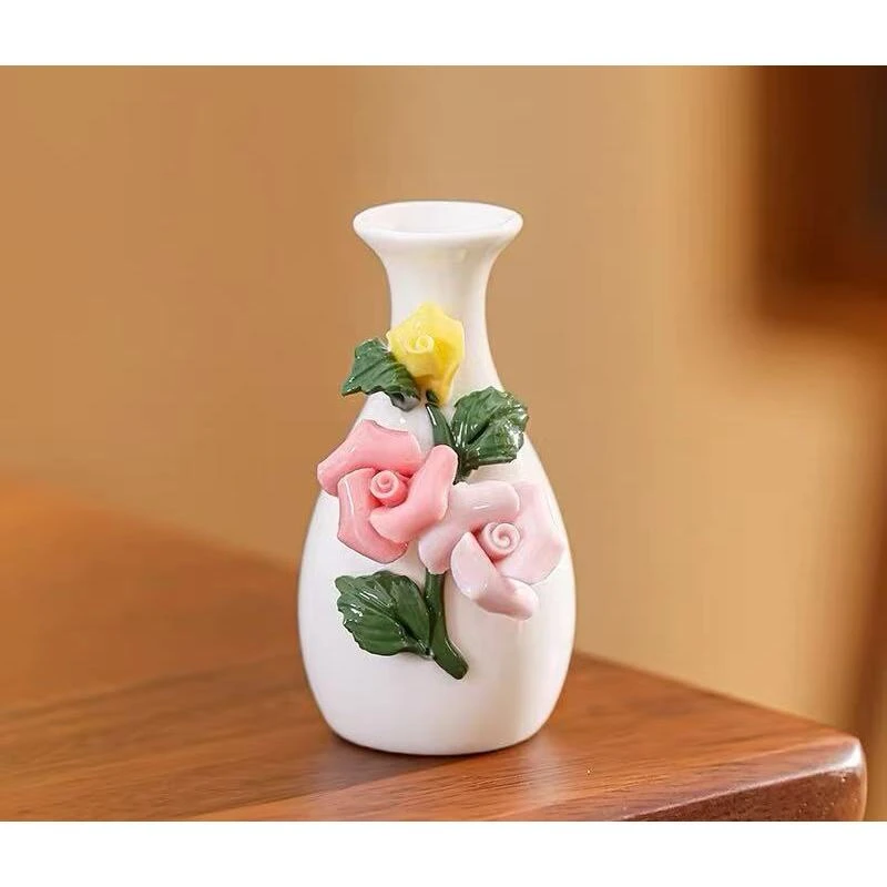 羊脂玉瓷手捏花小花器茶桌茶室小摆件小花插精致瓶-0246