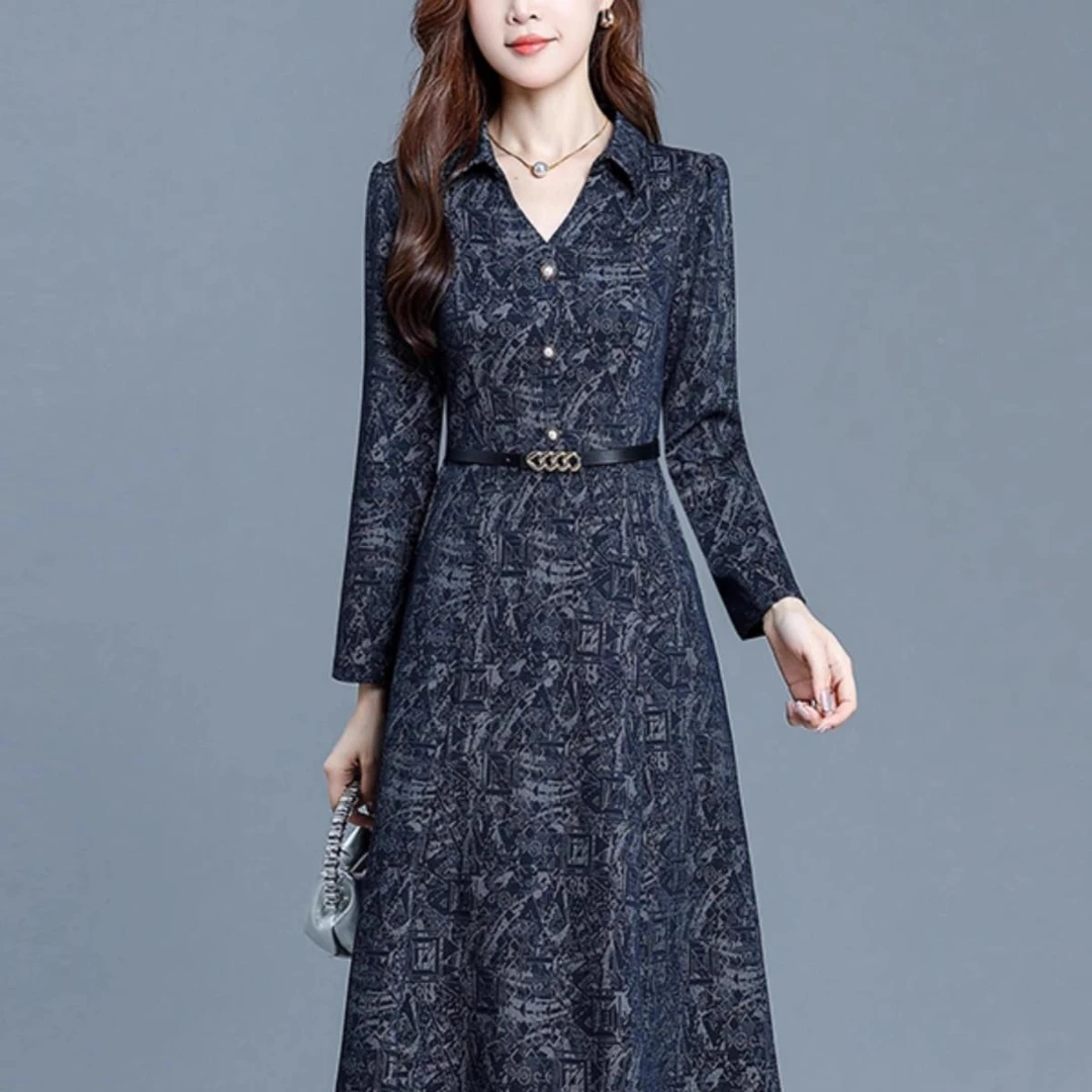 长袖连衣裙女2025春秋新款感气质阔太太洋气高贵妈妈显瘦打底