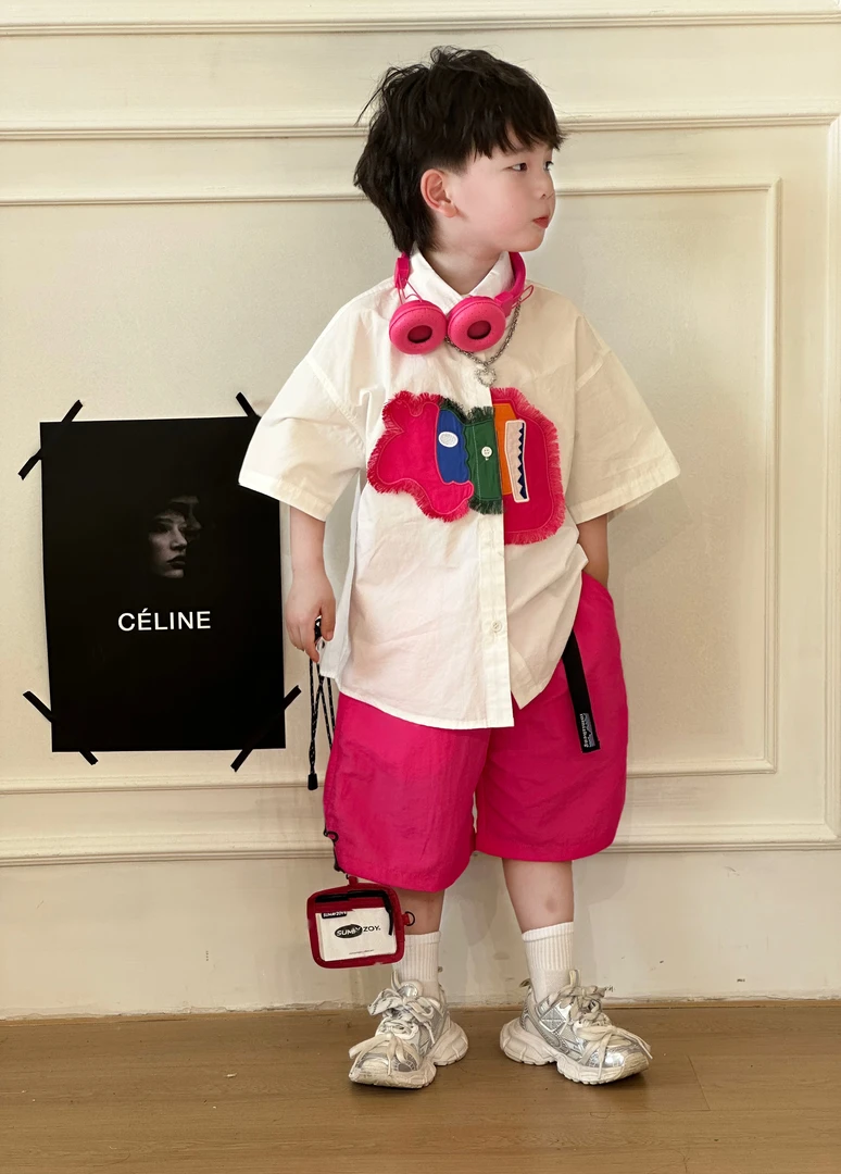 kb7263&64 |【夏•梅粉】夏季儿童韩版立体印花短袖裤子配色我爱爆！