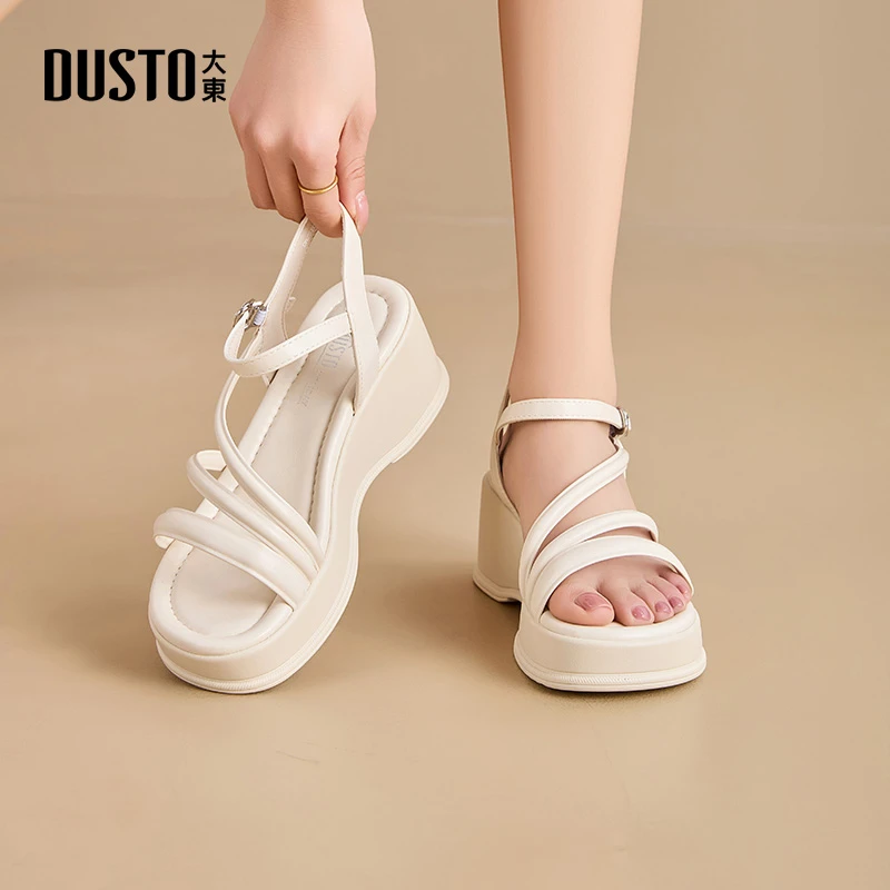 大东厚底凉鞋女款2025新款夏季外穿配裙子一字带高跟鞋罗马鞋0709