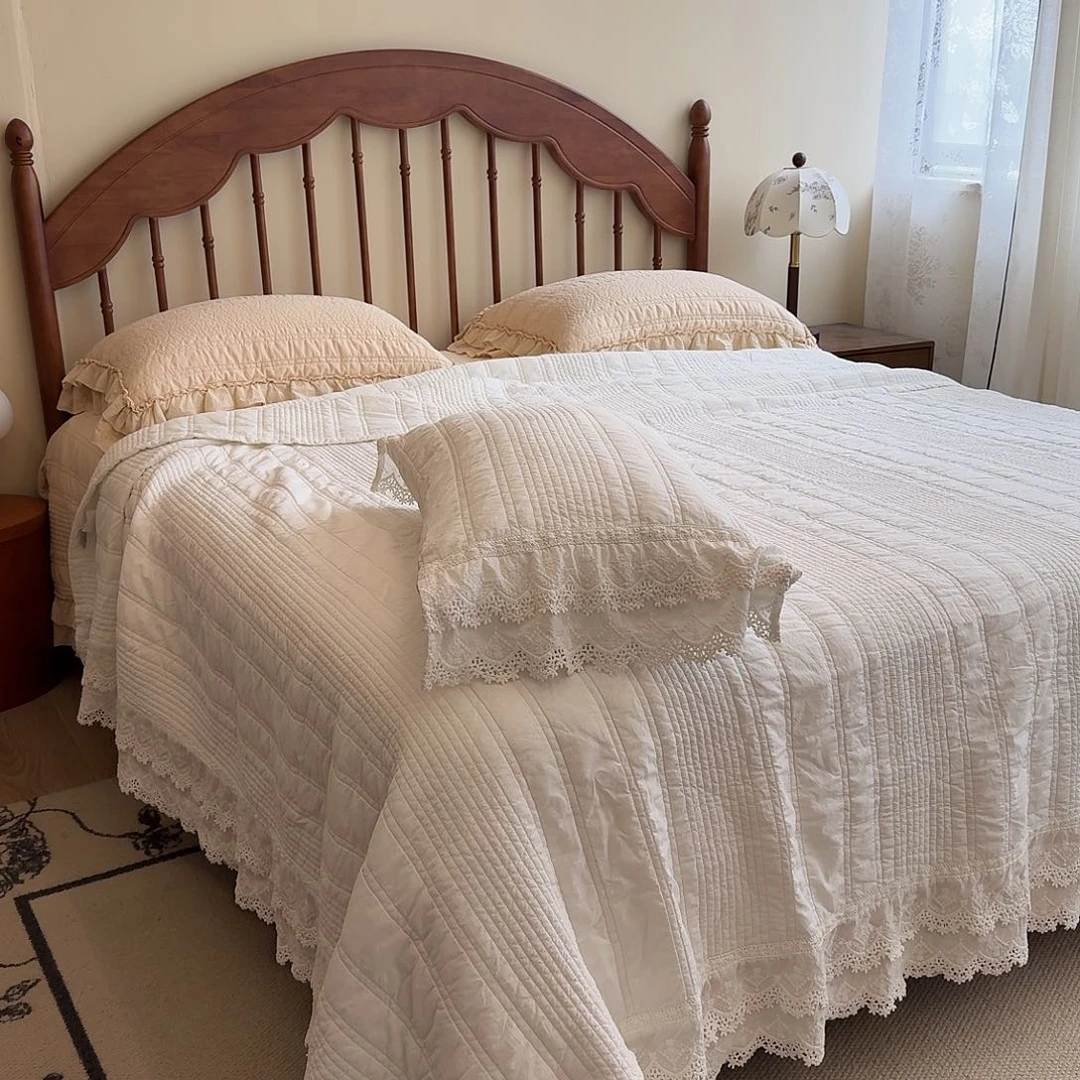 棉大花边三件套白色