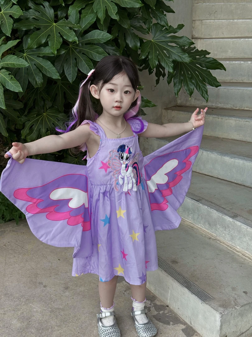 女童夏季新款蝴蝶翅膀连衣裙2025洋气女童连衣裙小马时尚卡通裙子