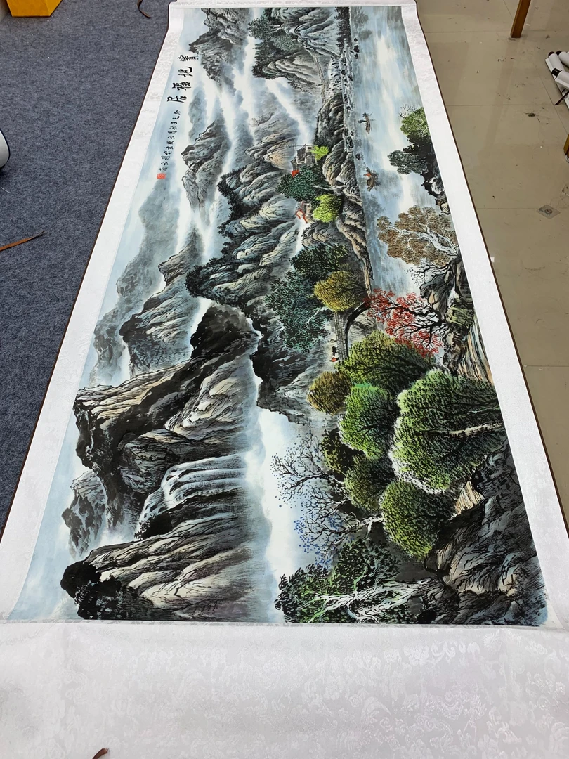 220*72（宝地福居）客厅玄关高清微喷复刻手工装裱