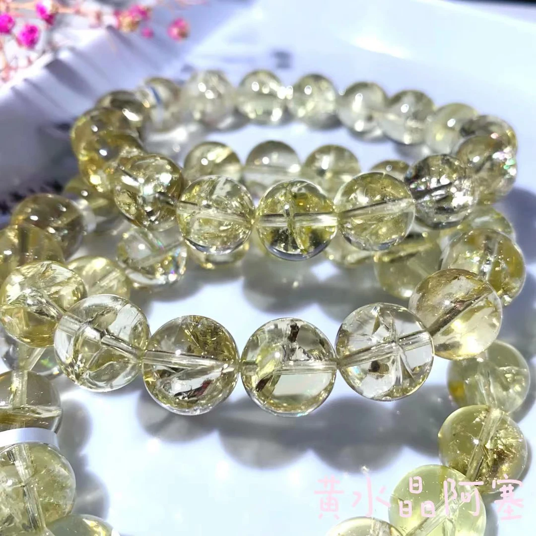 天然利姆利亚水晶爆闪黄阿赛手串高频水晶多样性只发一件
