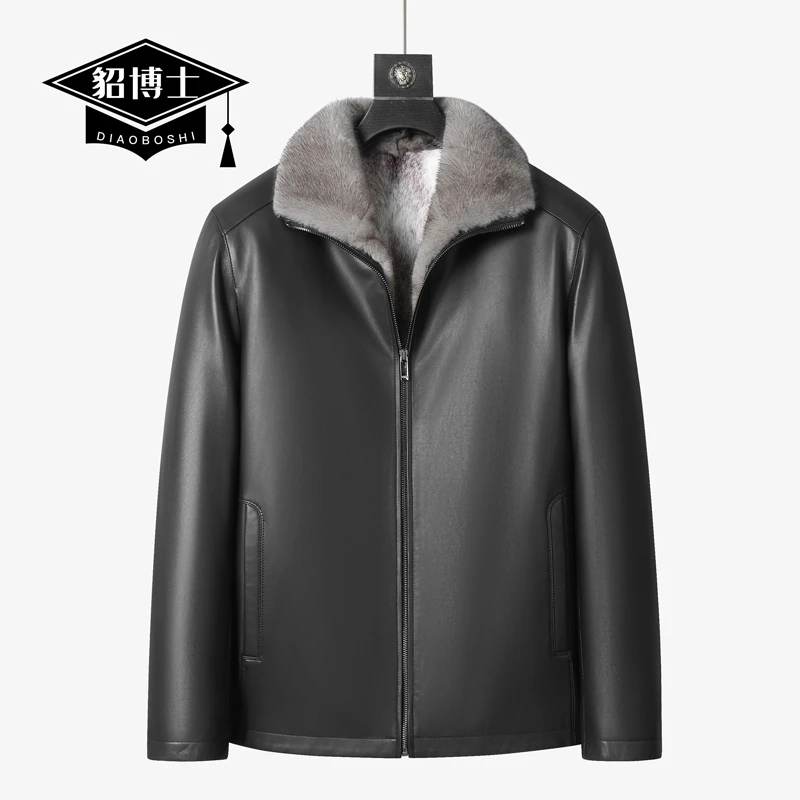 貂博士真皮皮衣男翻领水貂内胆皮夹克皮毛一体十字貂皮草貂皮大衣