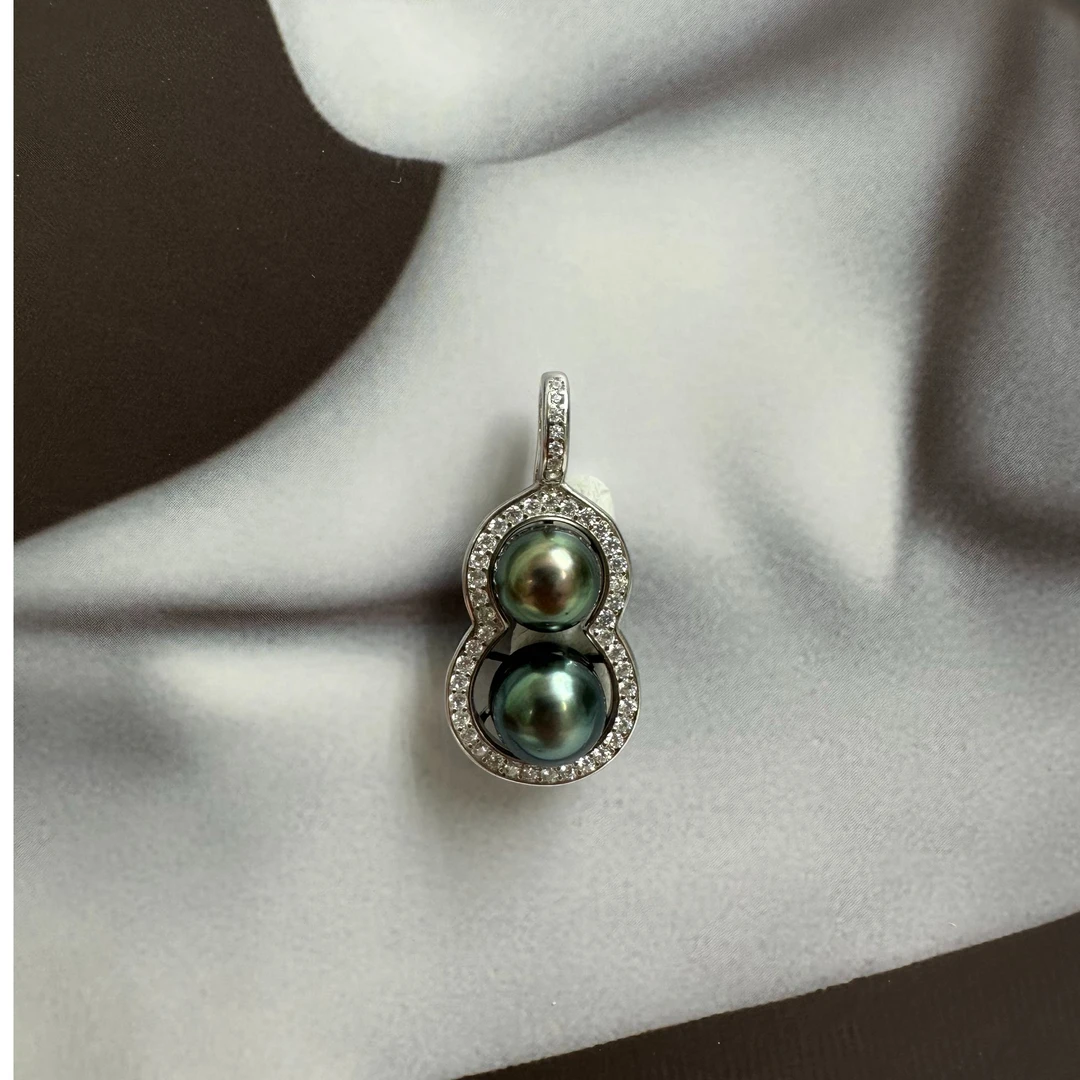 天然海水大溪地珍珠葫芦吊坠气质绿色