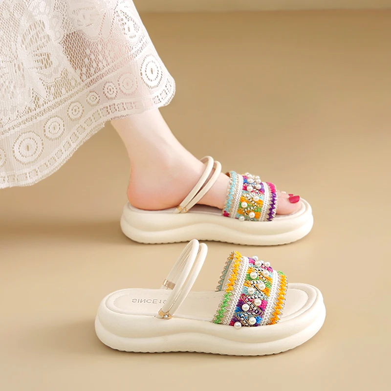 绝美凉鞋女2025新款秋季外穿仙女风配裙子孕妇厚底海边沙滩凉拖鞋