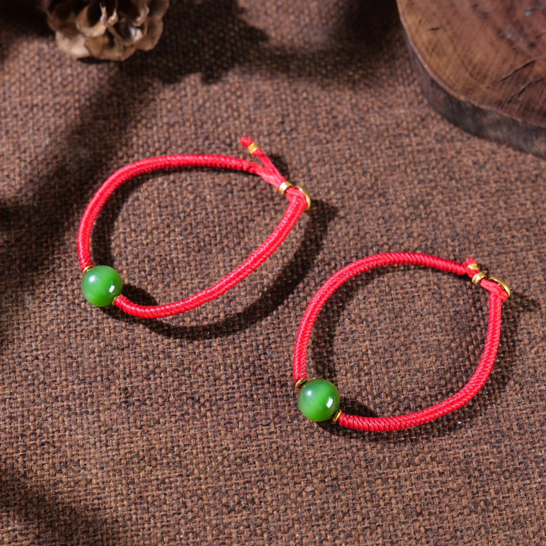 【小雨来了】18k黄财神 11.5mm碧玉猫眼单珠手绳 多样性发一件