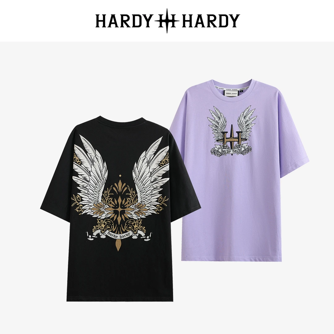 HARDYHARDY2025夏季新款美式高街烫钻字母翅膀短T桖男女同款上衣