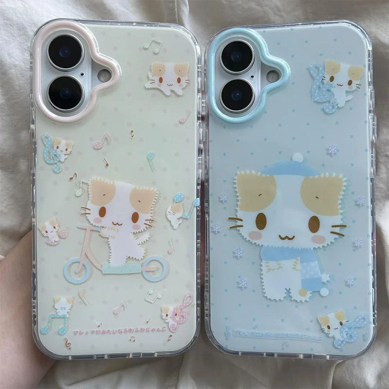 IMD双层可爱棉花糖猫适用苹果16/15promax/14手机壳小米/华为荣耀