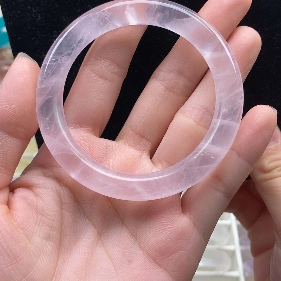 水晶手镯未镶嵌圆条粉晶54➕