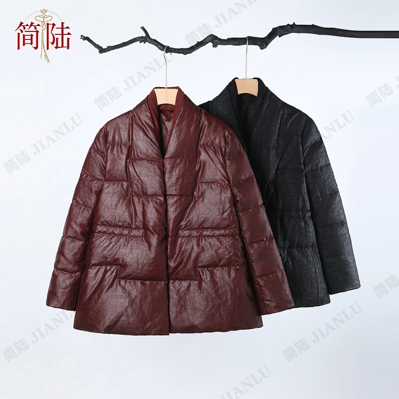 简陆【岚亭】90白鹅绒桑蚕丝红云纱冬季新款中长款鹅绒服外套-10114