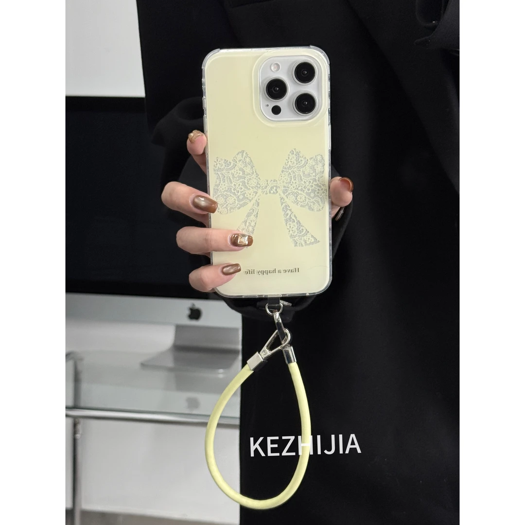 【壳之】高级碎花蝴蝶结黄底适用苹果16/15/14/13Promax小众手机壳