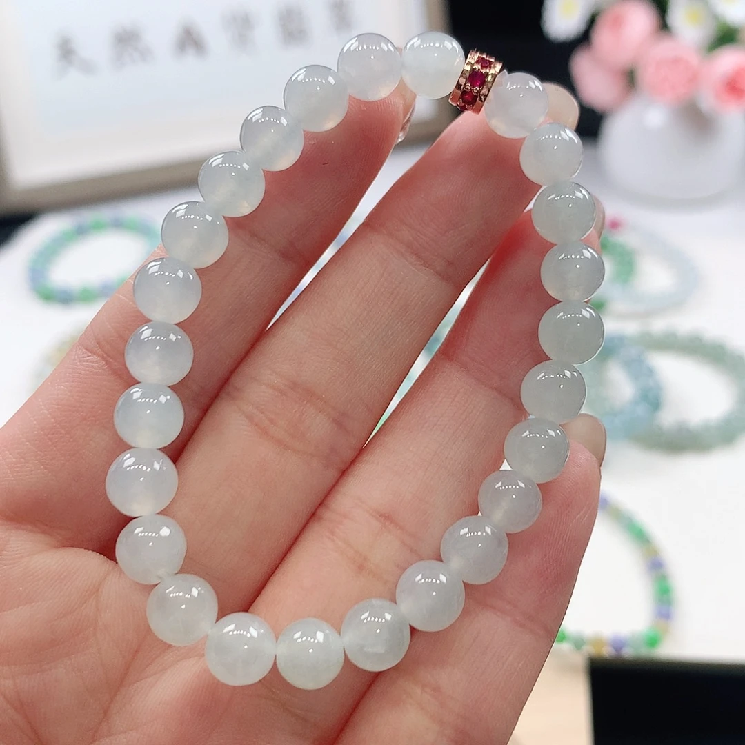 蓝***耶未镶嵌手链翡翠手链7mm