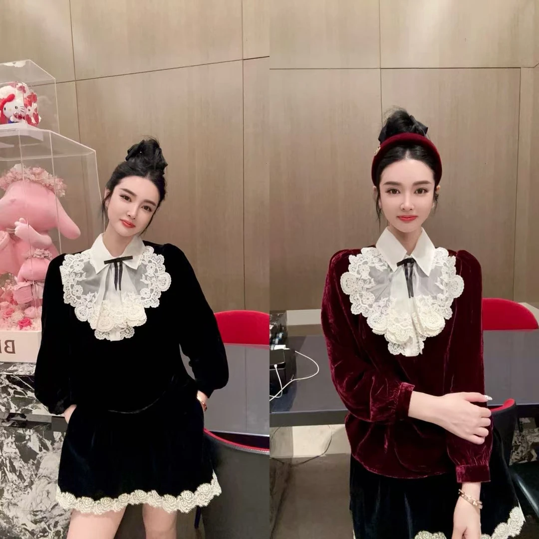 DL乐乐家【梦中之境】秋季新款法式赫本风娃娃领甜美减龄气质上衣女