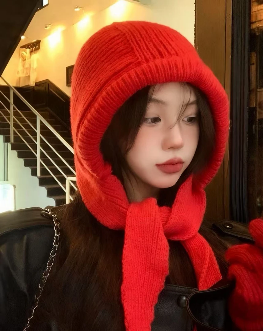 鑫燃Kiki 韩版帽子围脖一体保暖护耳针织毛线帽 4A5118 BEE