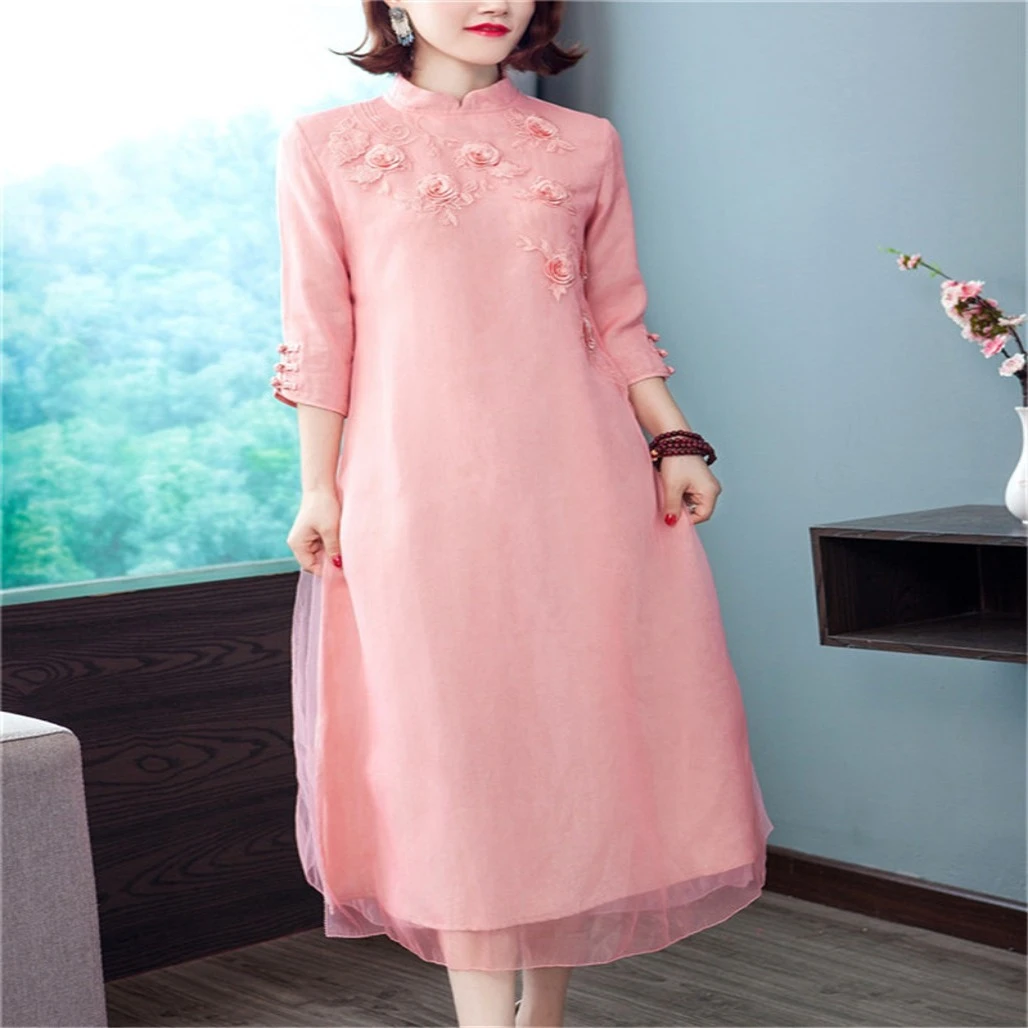 2025年新款改良旗袍夏季时尚复古中国风年轻款气质长款洋气连衣裙