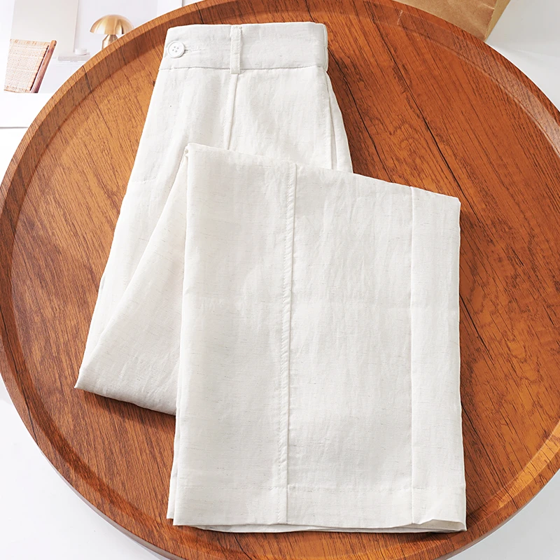 天丝亚麻不会透的老钱风亚麻裤夏透气宽松显瘦垂感高腰直筒阔腿裤