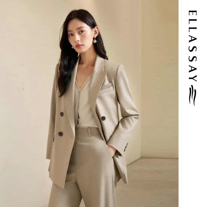 【时装周达人同款】歌力思经典双排扣戗驳领气质西装女EWF363T00700