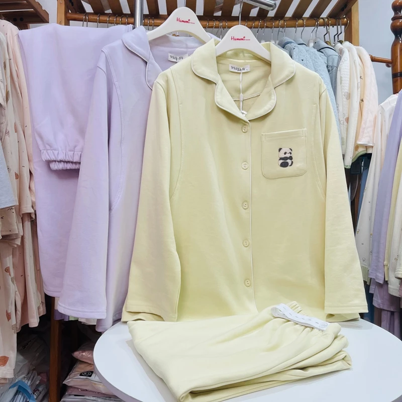 01秋冬产后哺乳月子服孕妇熊猫睡衣喂奶家居羊毛蚕丝柔软哺乳服