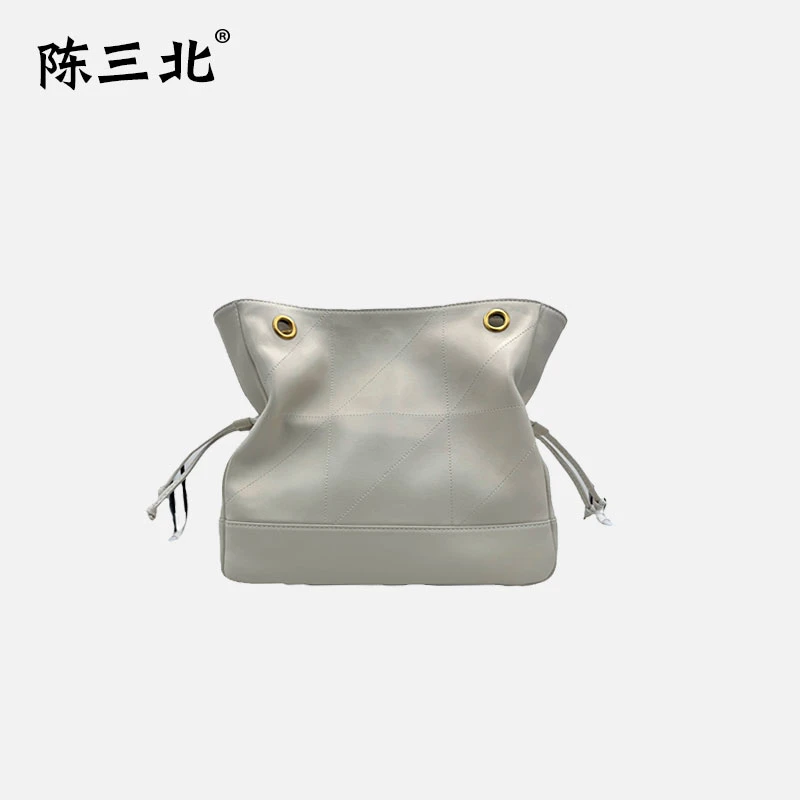 陈三北TF447【小号Y抽绳垃圾袋】白色 福袋 羊皮单肩托特包斜挎女包