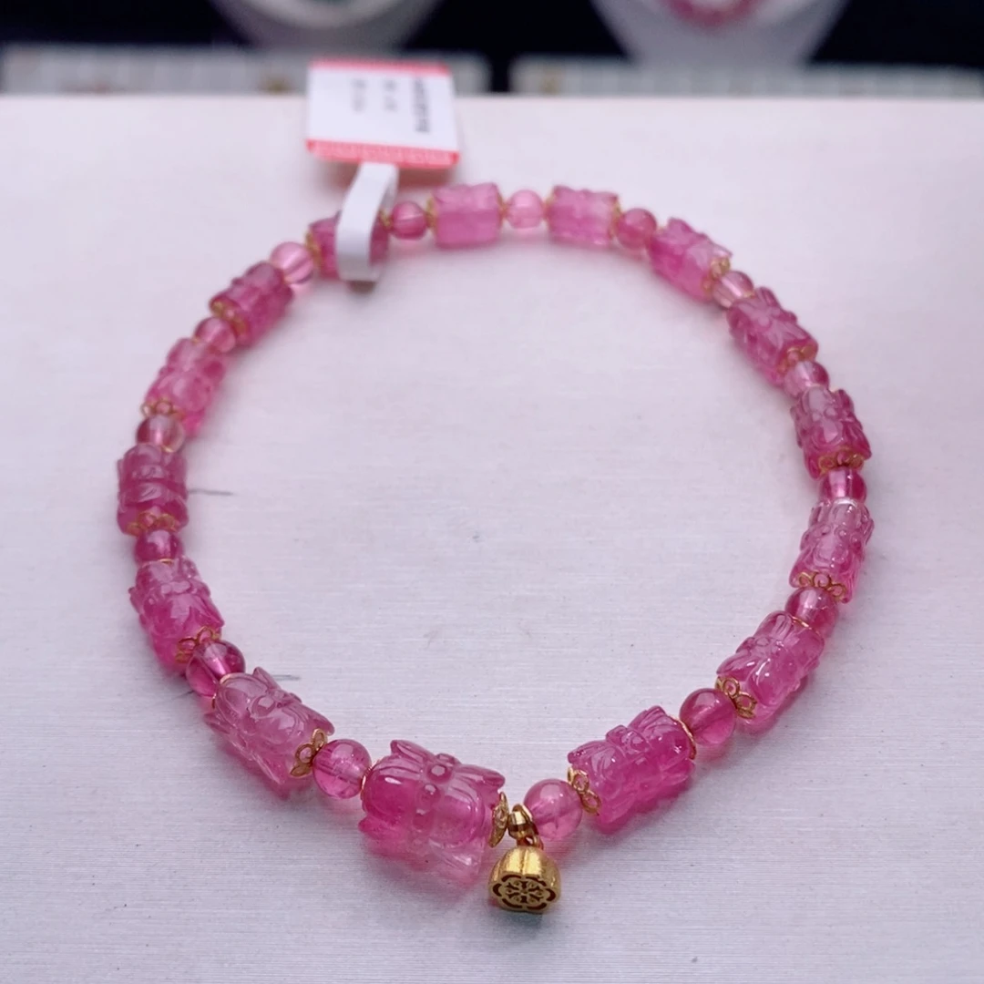 18K金镶嵌手链碧玺并蒂莲花手链yy