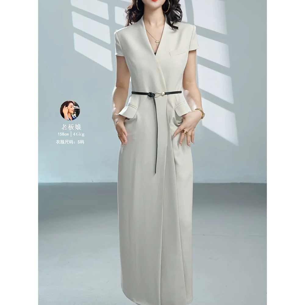 送腰带!知性大方优雅V领连衣裙2025夏季新款高级时尚通勤显瘦长裙