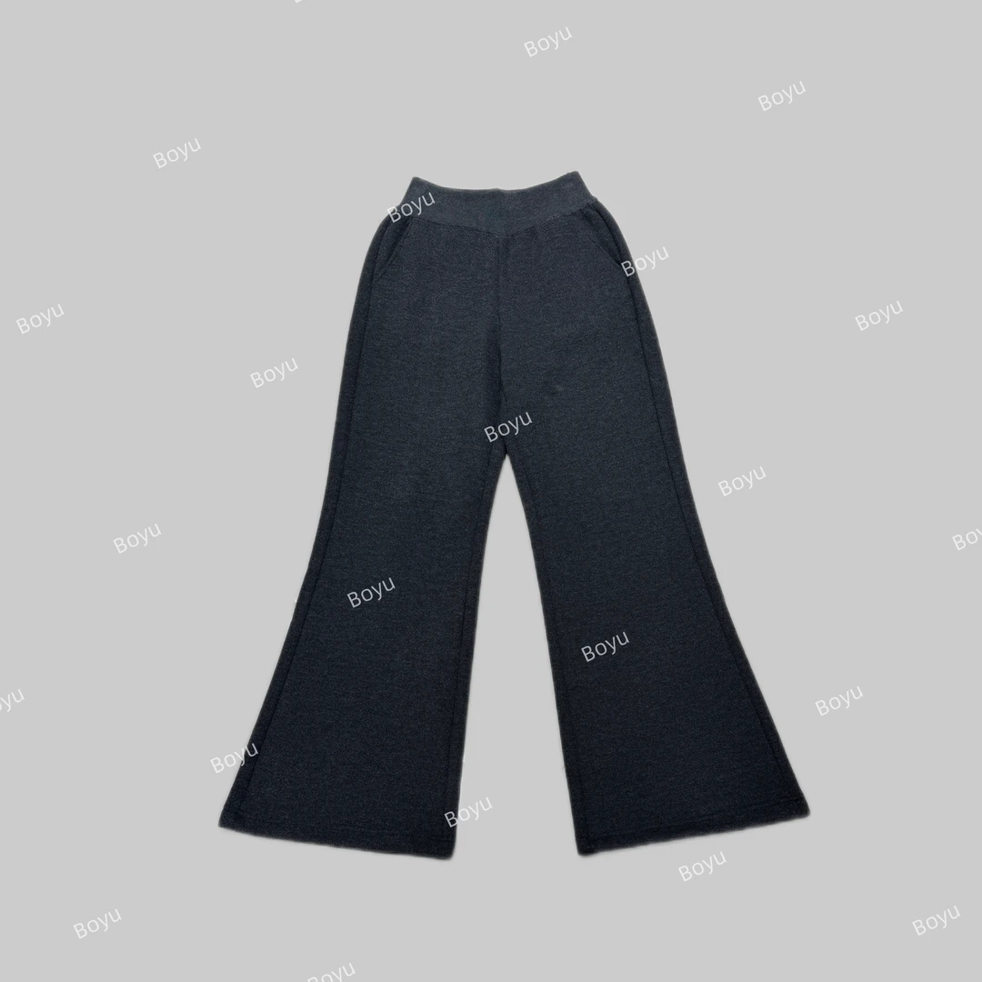 2025冬季欧货时尚松紧腰显瘦微喇裤女百搭休闲加绒喇叭长裤