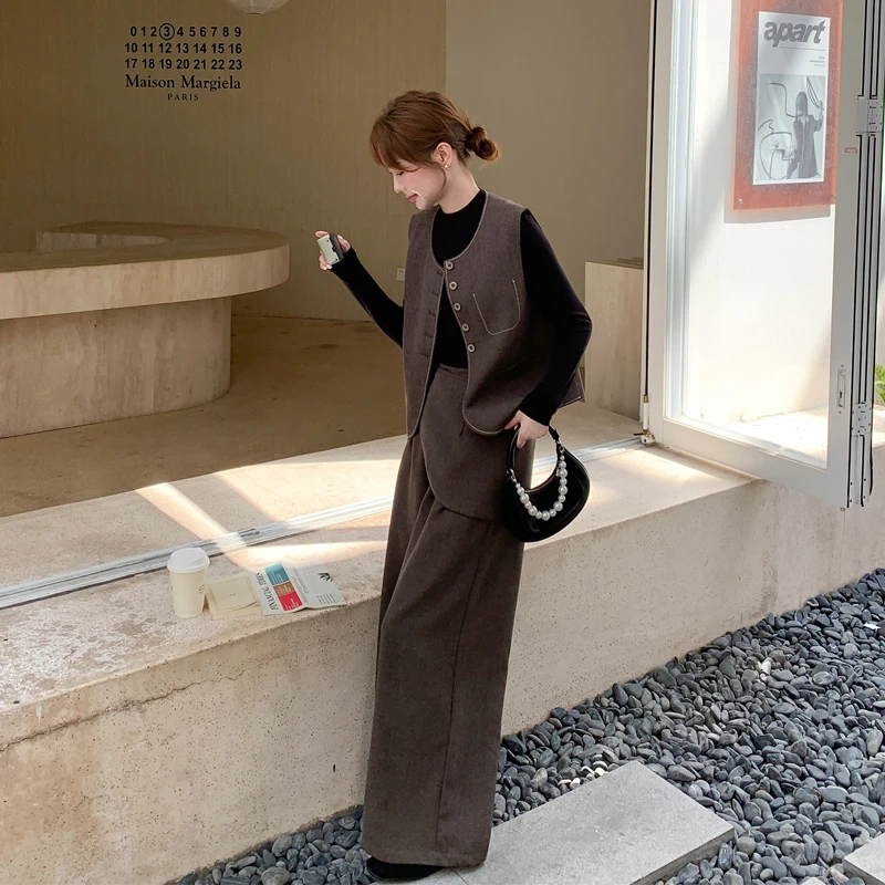 高级感老钱风马甲腰封阔腿裤套装2025春秋新款气质韩系ins三件套