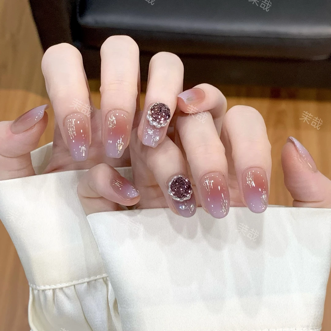 茉哉新锐【落日极光】纯手工定制美甲拆卸穿戴甲A3862