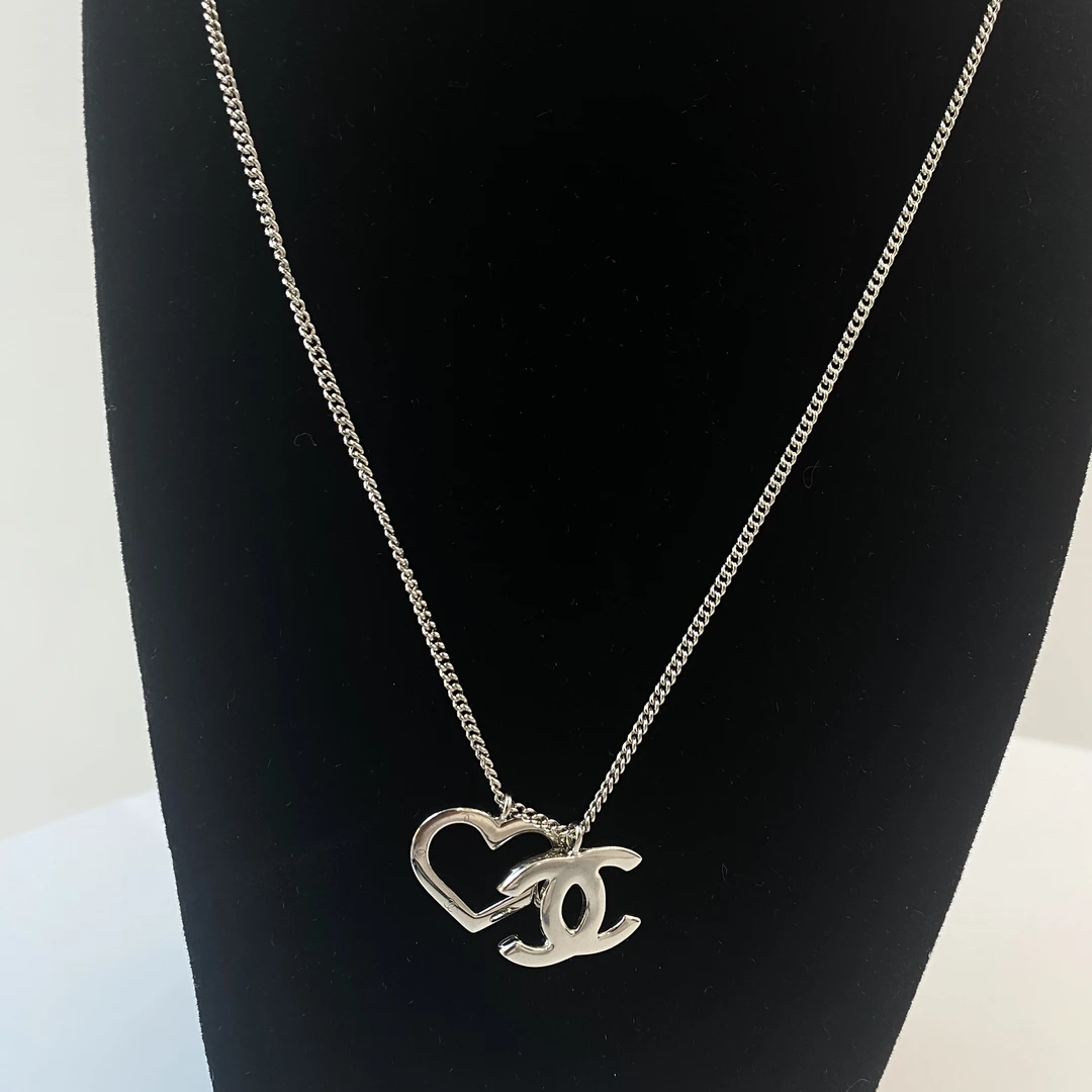 95新 Chanel/香奈儿 Chanel vintage香奈儿中古银色爱心锁骨链