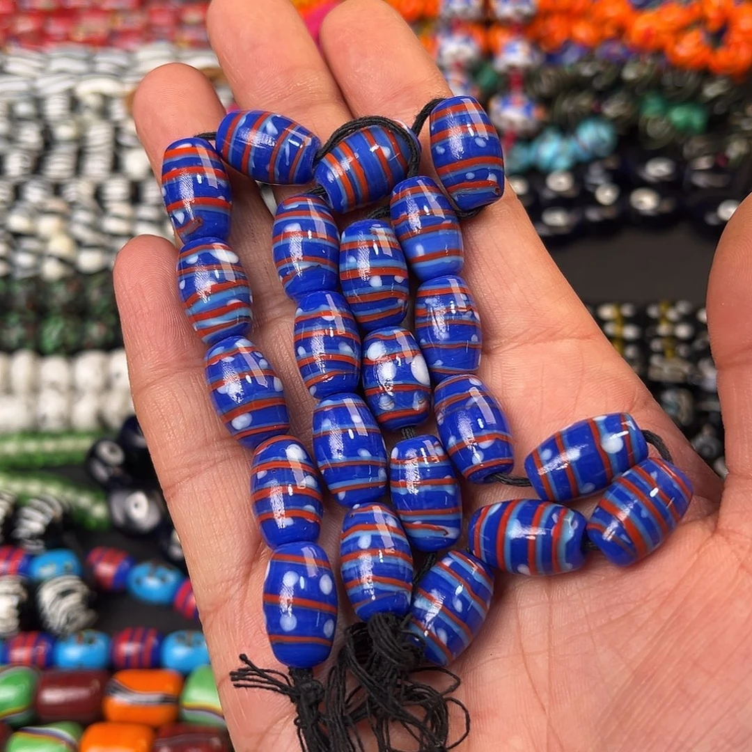 琉璃非金属18 蓝色花纹珠