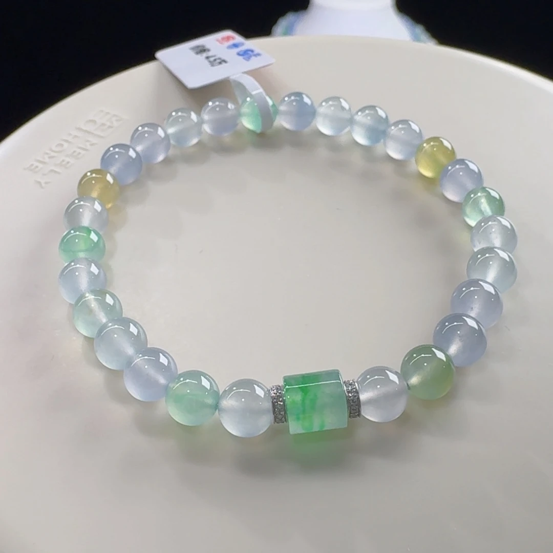翡翠未镶嵌手链力推！！！冰胶感十足！高冰玻幻彩单圈卡6mm